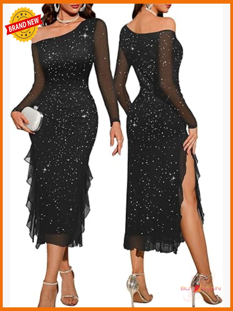 Formal Wedding Guest Sequin Bodycon Maxi Dress With Slit